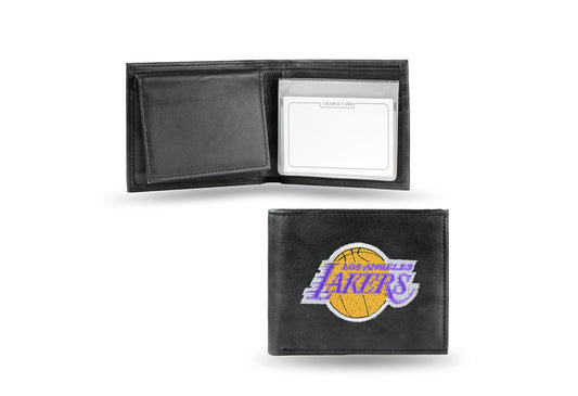 Los Angeles Lakers Wallet Billfold Leather Embroidered Black - Special Order