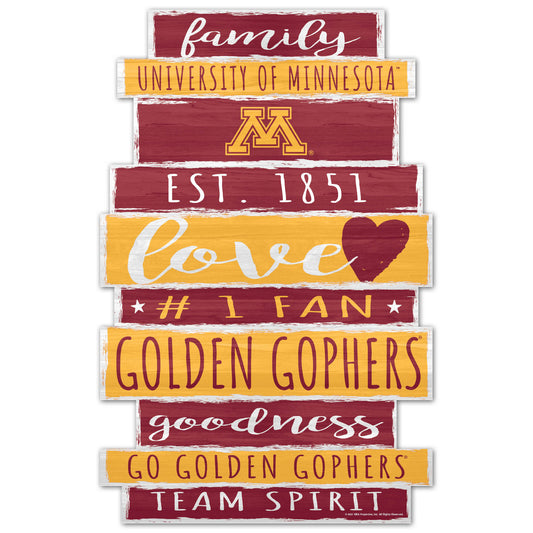 Minnesota Golden Gophers Sign 11x17 Wood Family Word