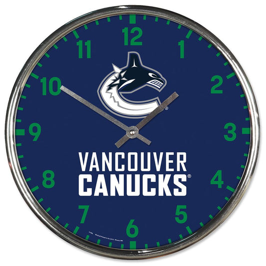 Vancouver Canucks Clock Round Wall Style Chrome Periodic Restock