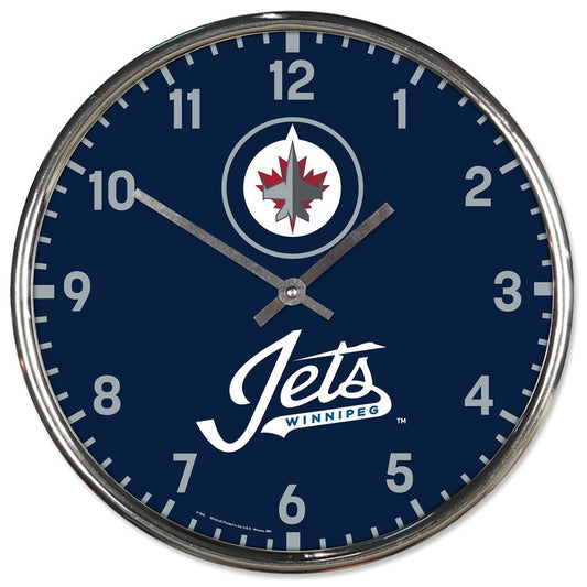 Winnipeg Jets Clock Round Wall Style Chrome Periodic Restock