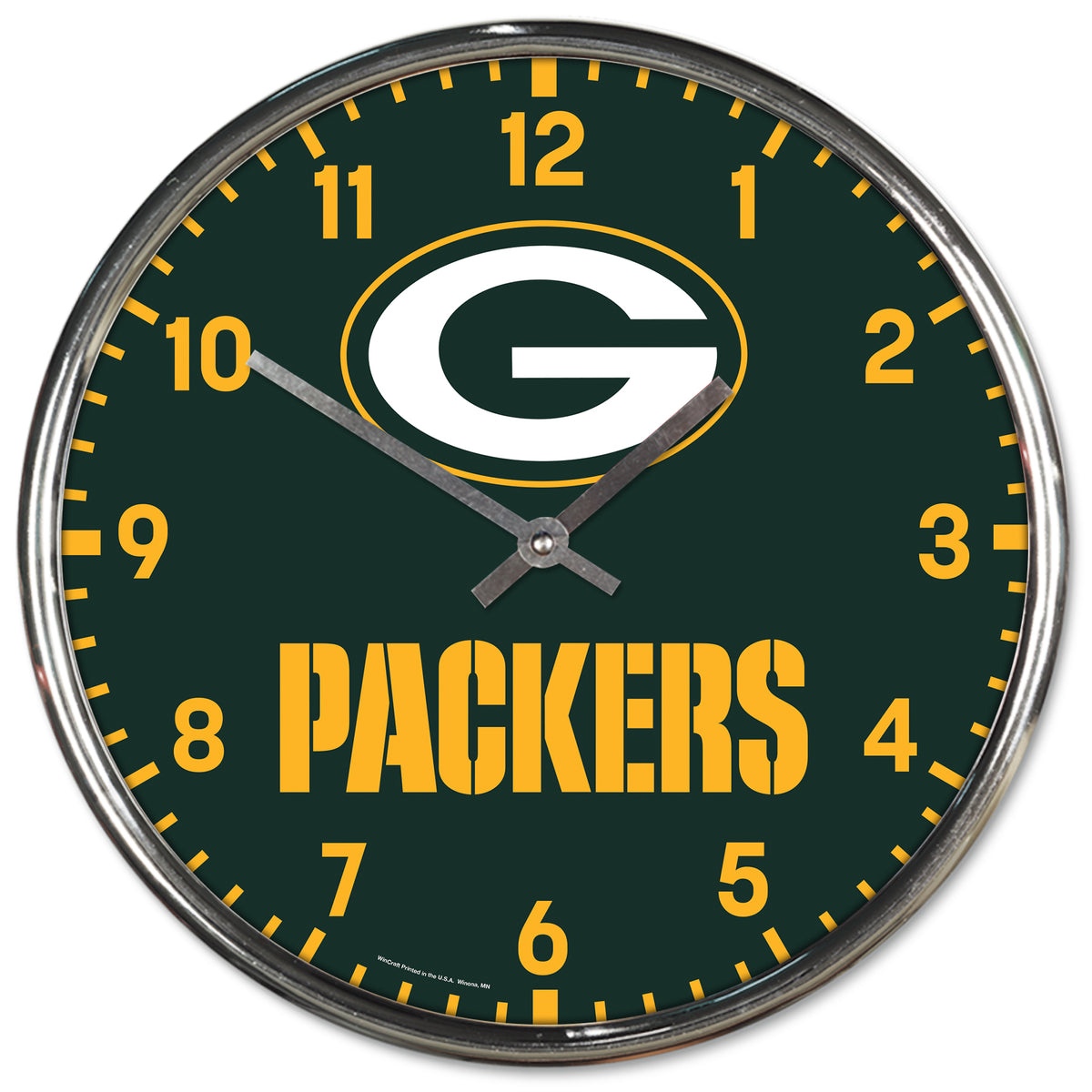 Green Bay Packers Round Chrome Wall Clock Periodic Restock