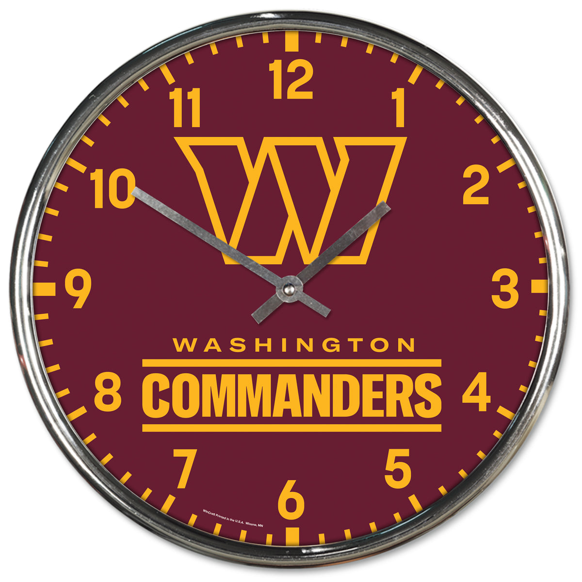 Washington Commanders Clock Round Wall Style Chrome Periodic Restock