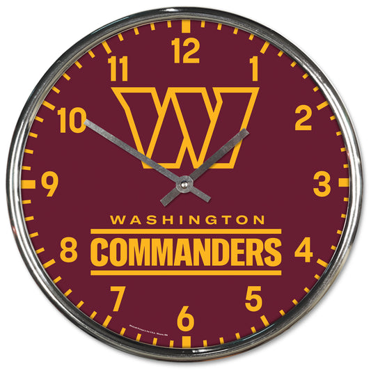 Washington Commanders Clock Round Wall Style Chrome Periodic Restock