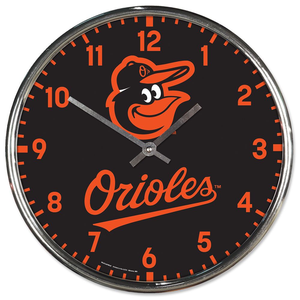 Baltimore Orioles Clock Round Wall Style Chrome Periodic Restock