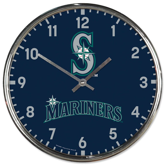 Seattle Mariners Clock Round Wall Style Chrome Periodic Restock