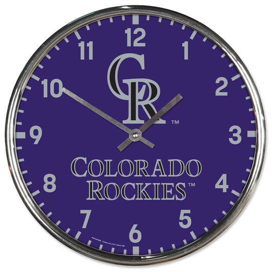 Colorado Rockies Clock Round Wall Style Chrome Periodic Restock