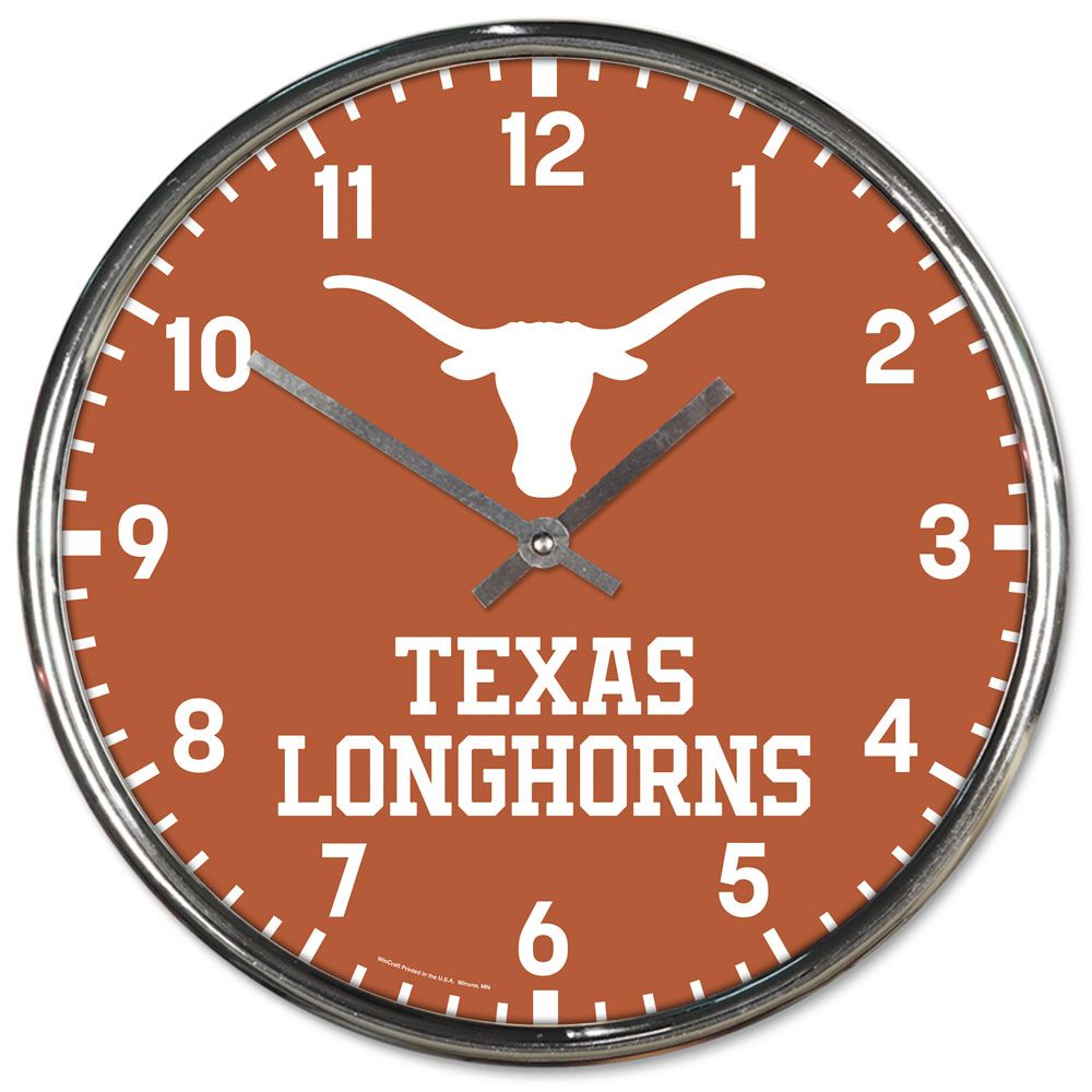 Texas Longhorns Clock Round Wall Style Chrome Periodic Restock