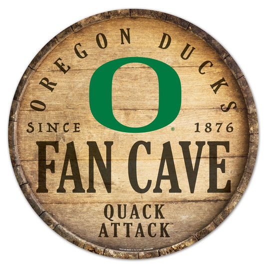 Oregon Ducks Sign Wood 14 Inch Round Barrel Top Design - Special Order
