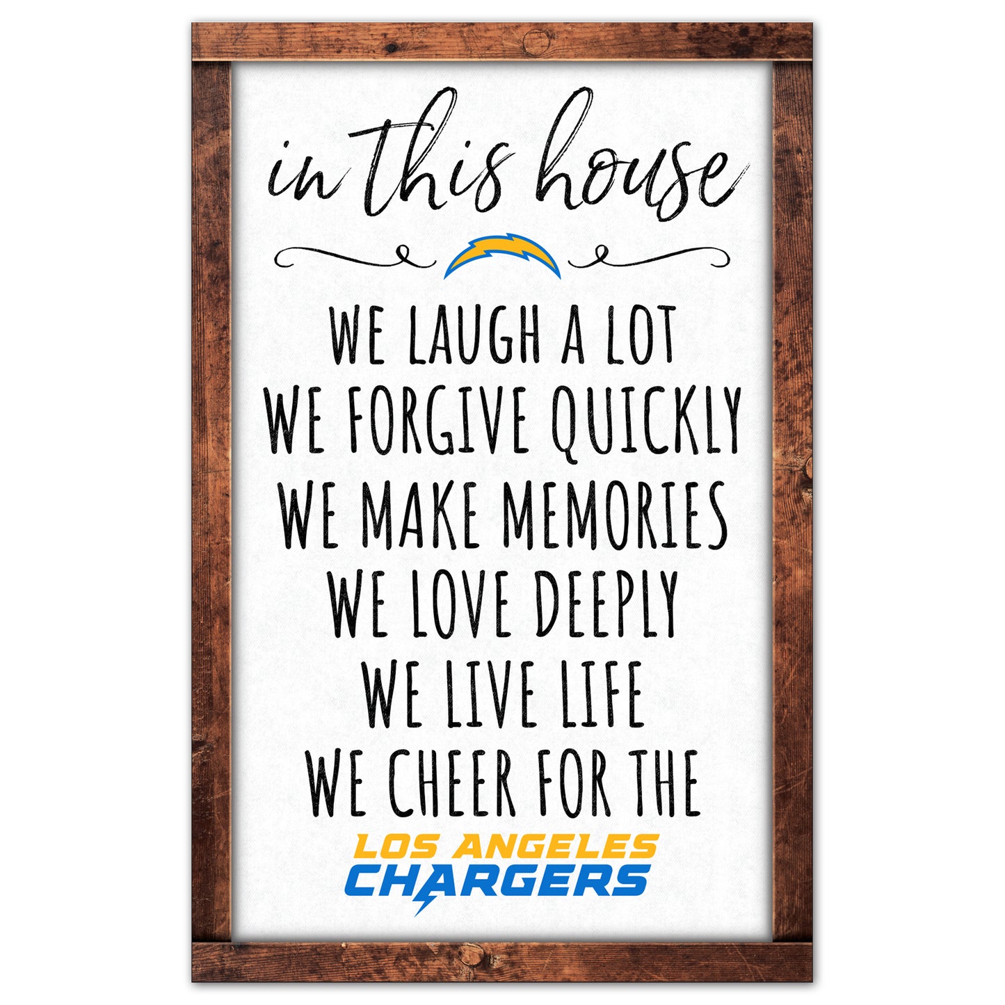 Los Angeles Chargers Sign 11x17 Wood In This House