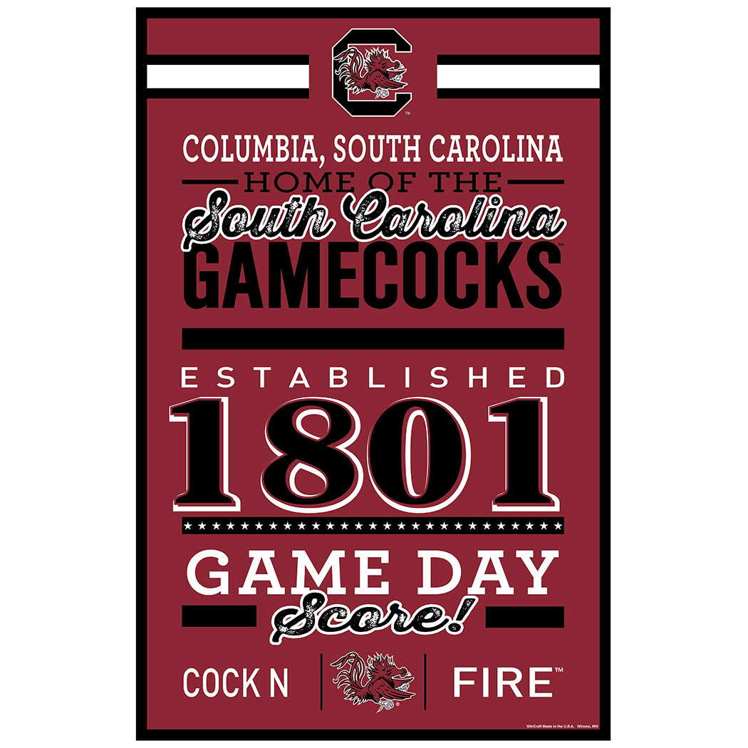 South Carolina Gamecocks Sign 11x17 Wood Established Design
