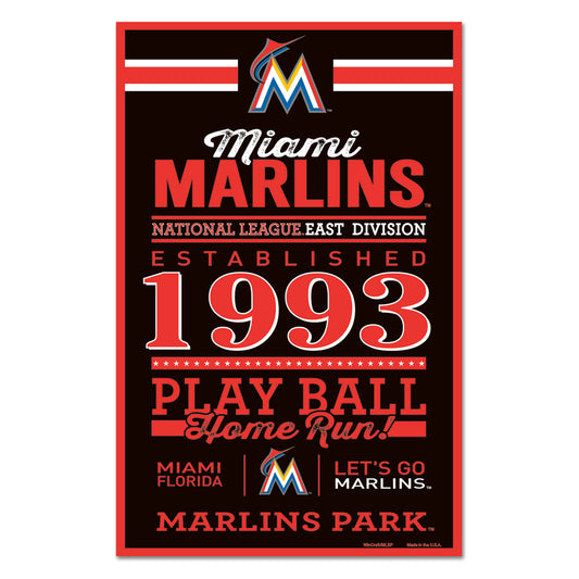 Miami Marlins Sign 11x17 Wood Established Design