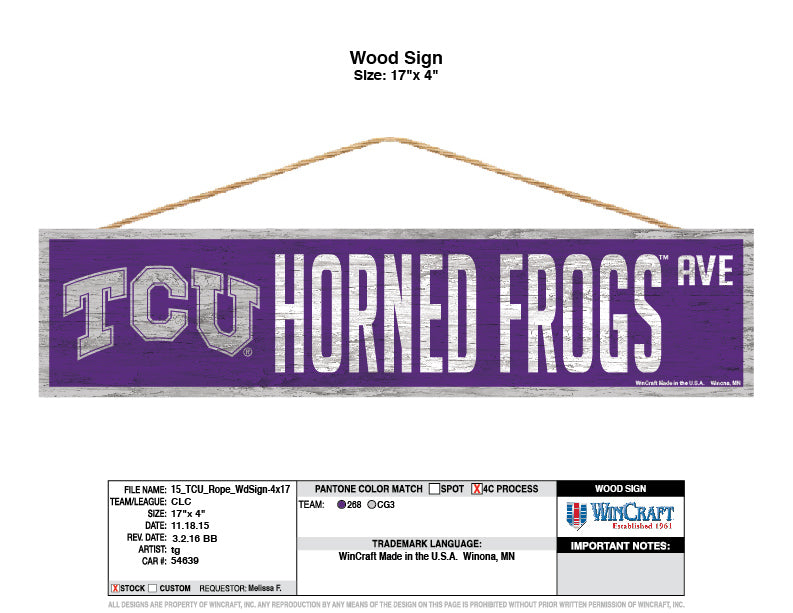 TCU Horned Frogs Sign 4x17 Wood Avenue Design - Special Order