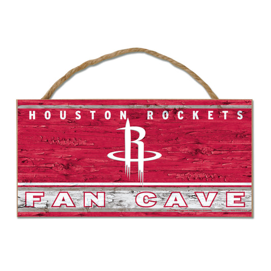 Houston Rockets Sign Wood 5x10 with Rope Fan Cave