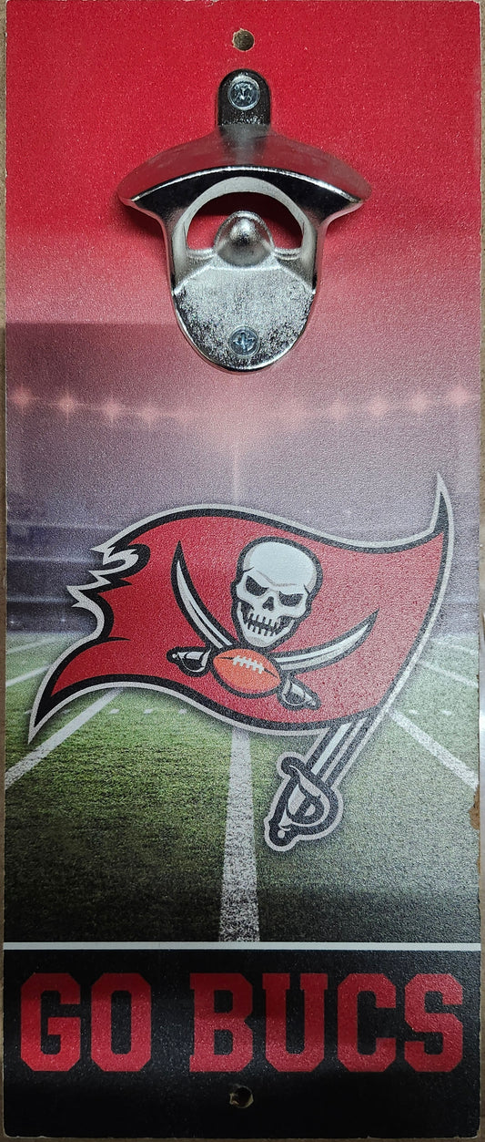 Tampa Bay Buccaneers Sign Wood 5x11 Bottle Opener Slogan