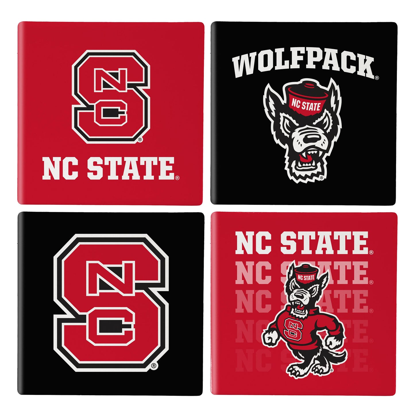 North Carolina State Wolfpack Coaster Set 4 Piece with Wood Caddy