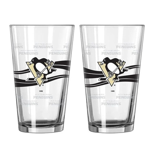 Pittsburgh Penguins Glass Pint Satin Etch 2 Piece Set