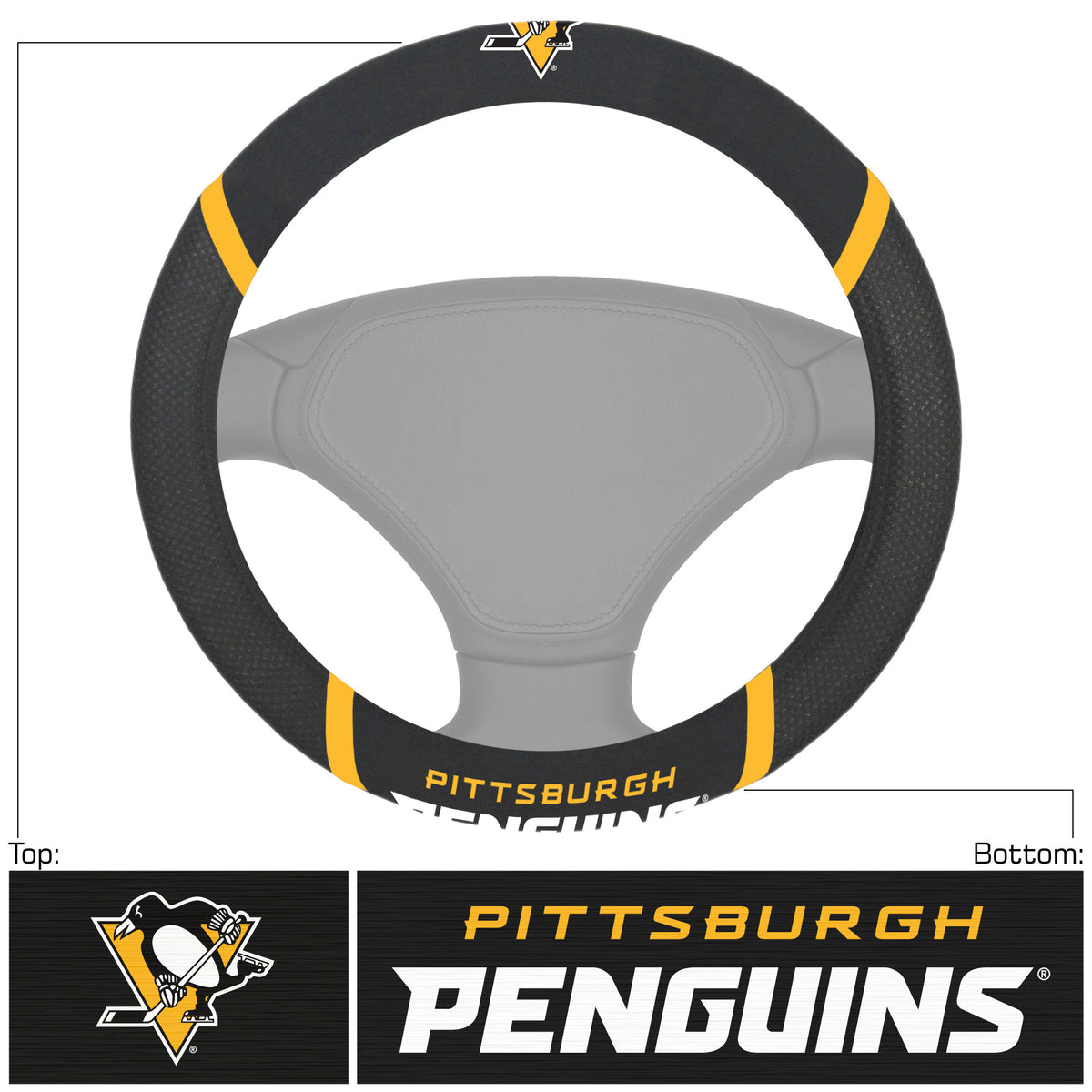Pittsburgh Penguins Steering Wheel Cover Mesh/Stitched Special Order