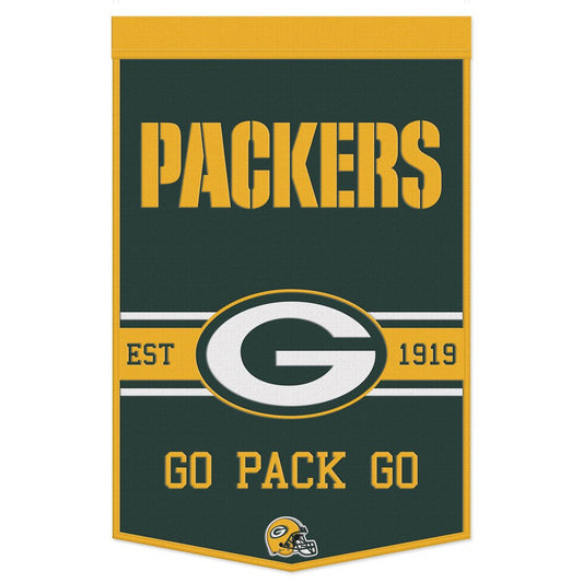 Green Bay Packers Banner Wool 24x38 Dynasty Slogan Design - Special Order