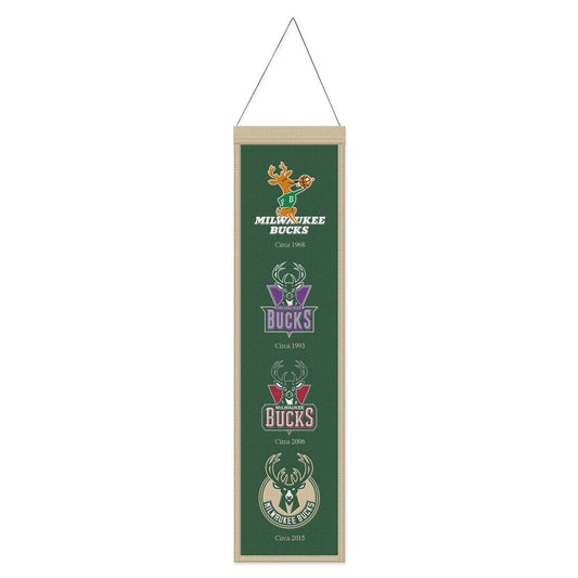 Milwaukee Bucks Banner Wool 8x32 Heritage Evolution Design - Special Order