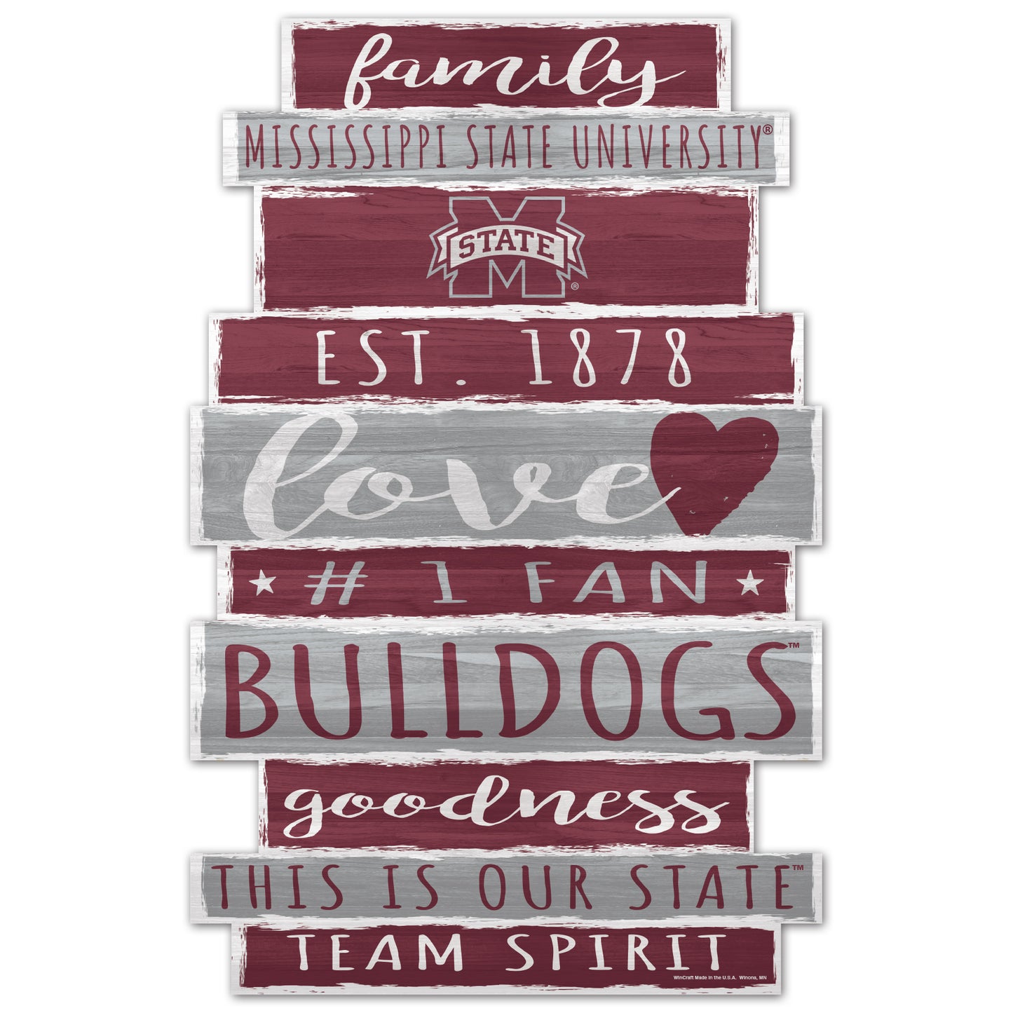 Mississippi State Bulldogs Sign 11x17 Wood Family Word