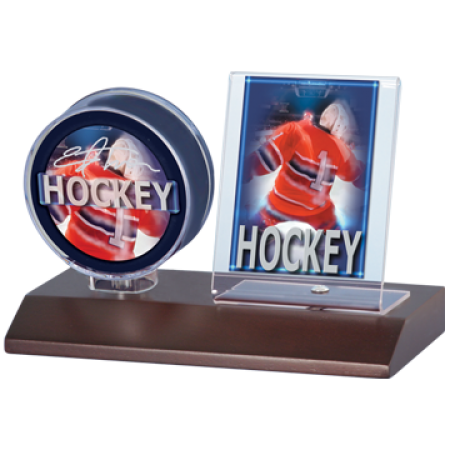 Puck and Card Dark Wood Holder - Special Order