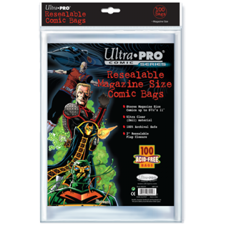 Comic Bags - Magazine Size - Resealable (100 per pack)