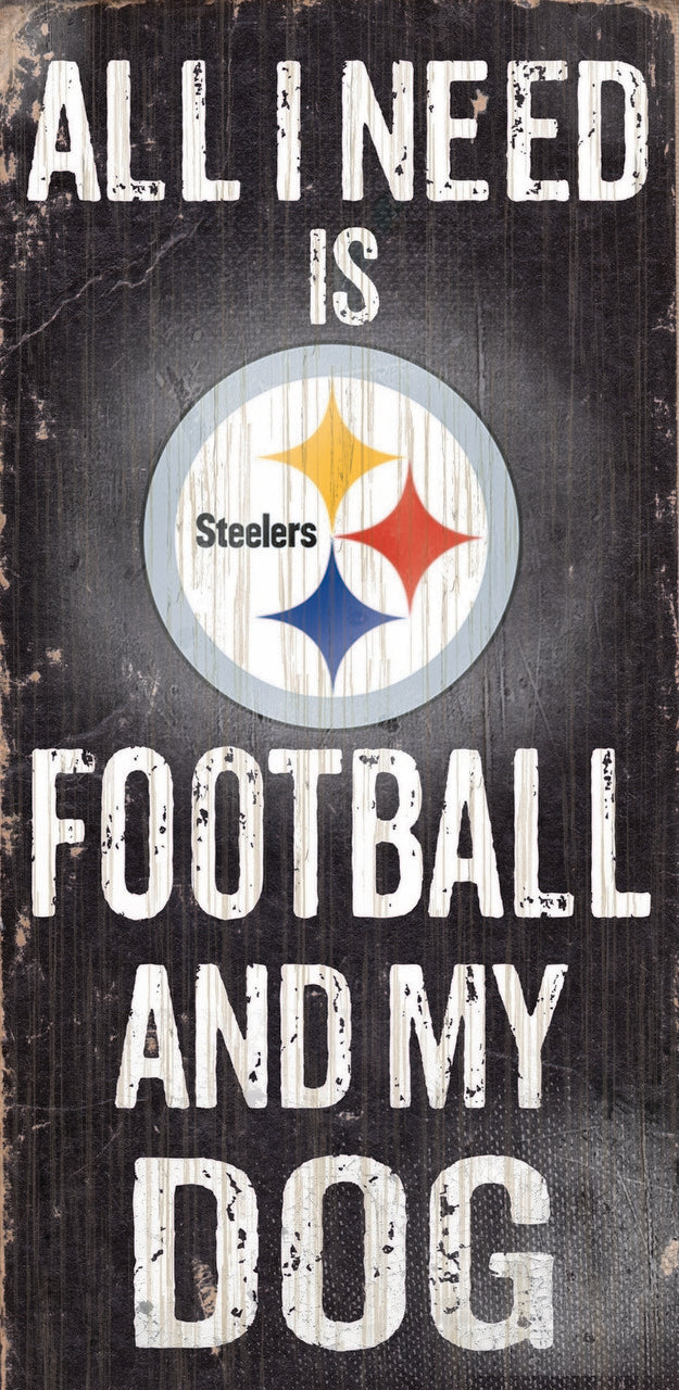 Pittsburgh Steelers Wood Sign - Football and Dog 6"x12"
