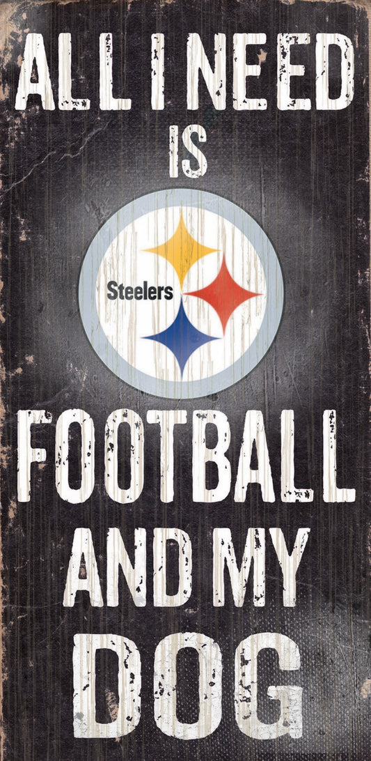 Pittsburgh Steelers Wood Sign - Football and Dog 6"x12"