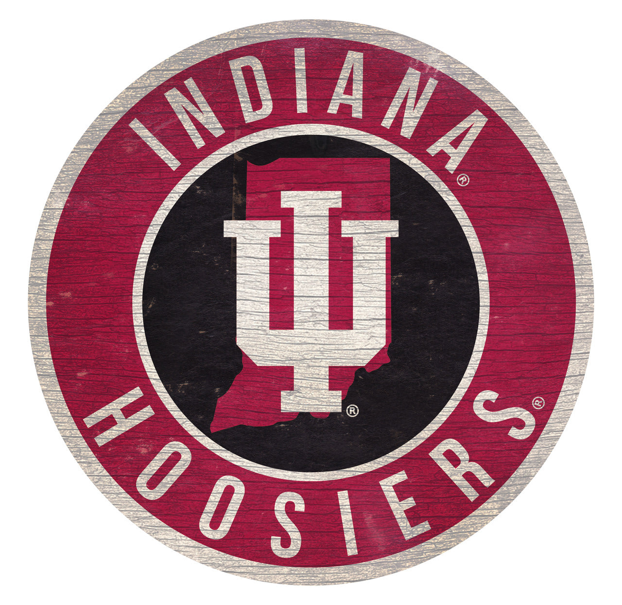 Indiana Hoosiers Sign Wood 12 Inch Round State Design - Special Order