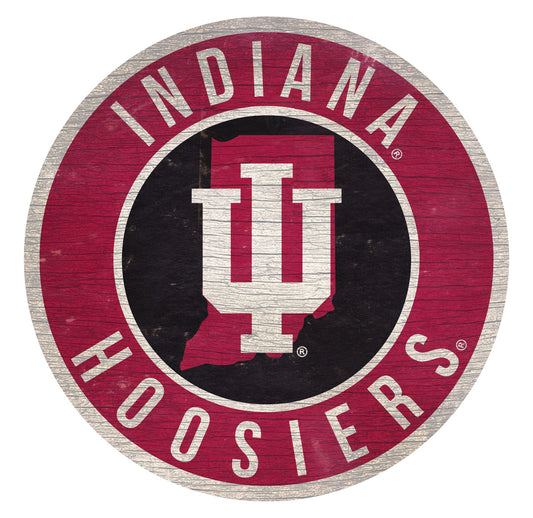 Indiana Hoosiers Sign Wood 12 Inch Round State Design - Special Order