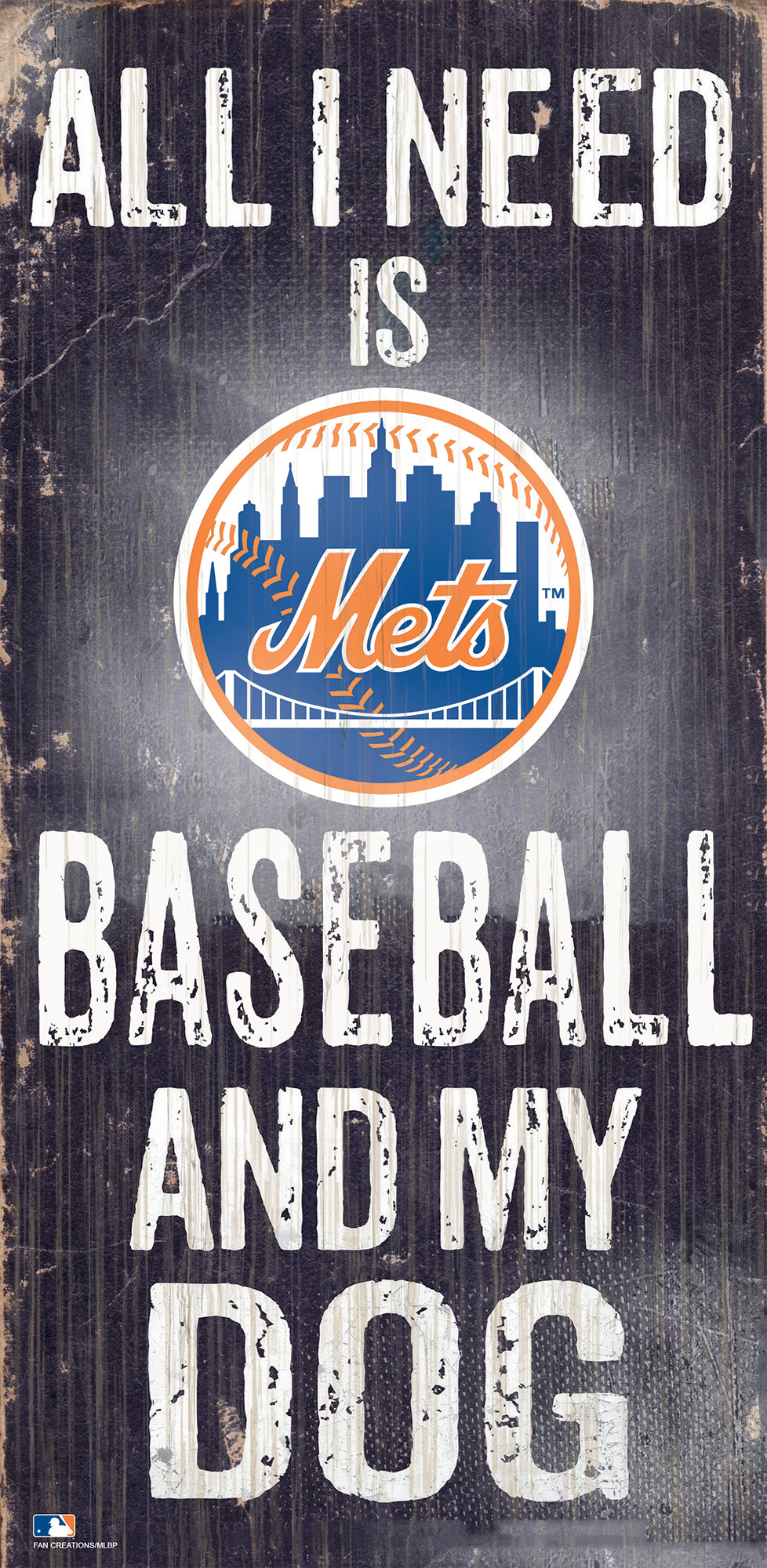 New York Mets Sign Wood 6x12 Baseball and Dog Design