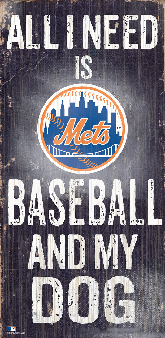 New York Mets Sign Wood 6x12 Baseball and Dog Design