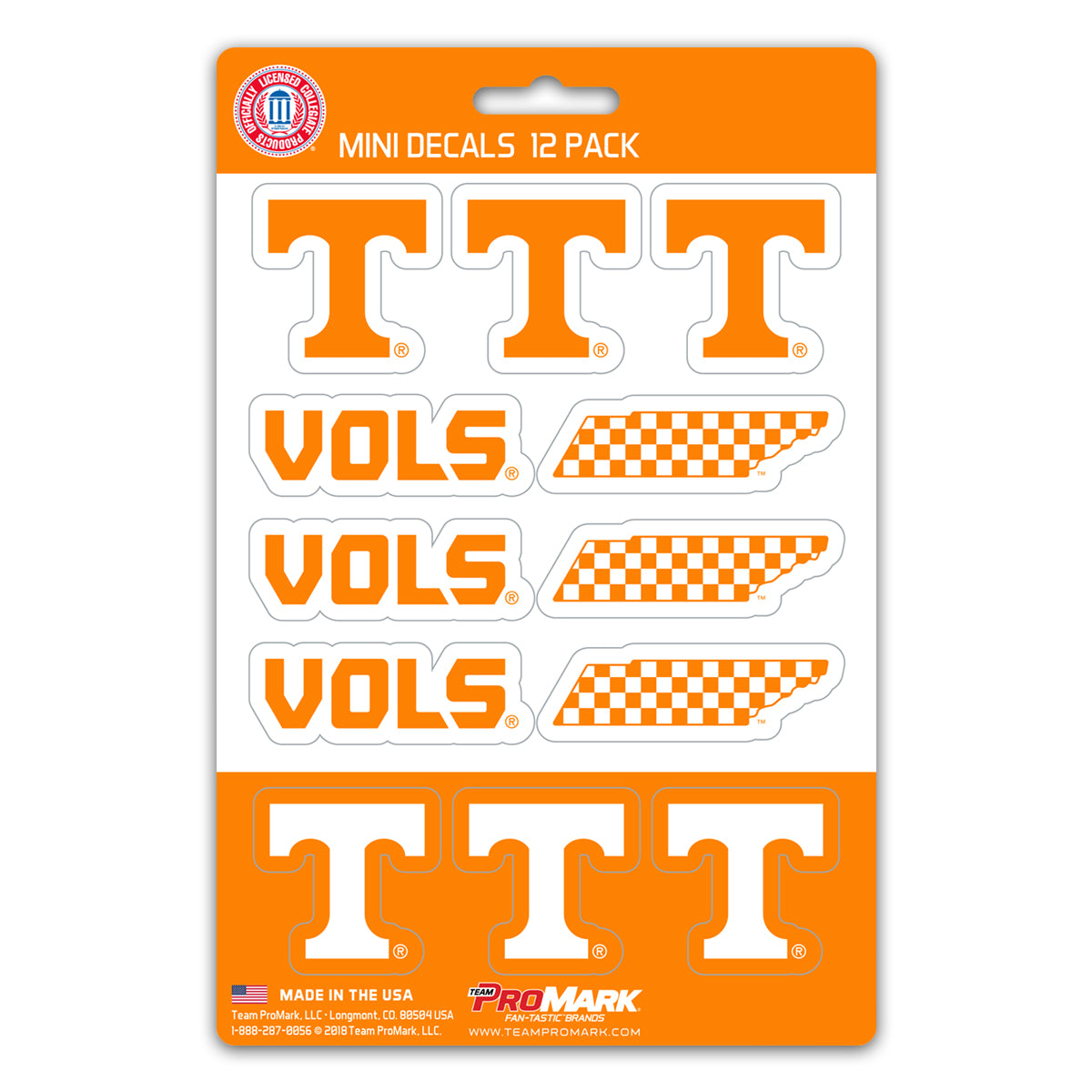Tennessee Volunteers Decal Set Mini 12 Pack - Special Order