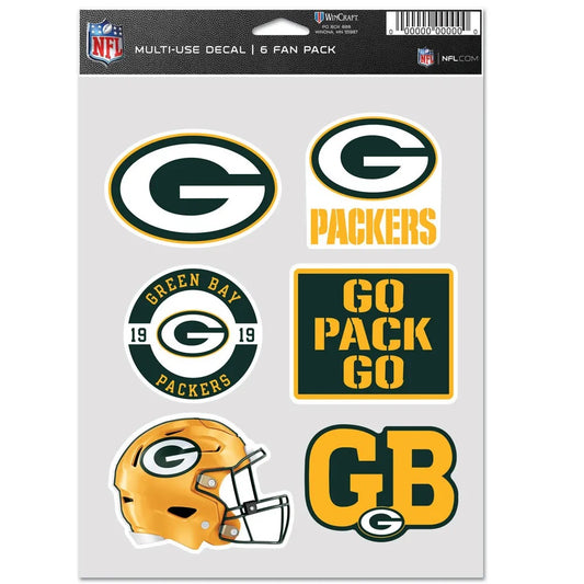 Green Bay Packers Decal Multi Use Fan 6 Pack