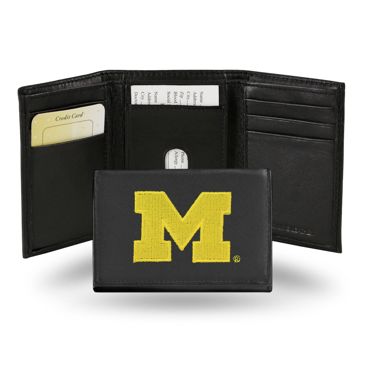 Michigan Wolverines Wallet Trifold Leather Embroidered - Special Order