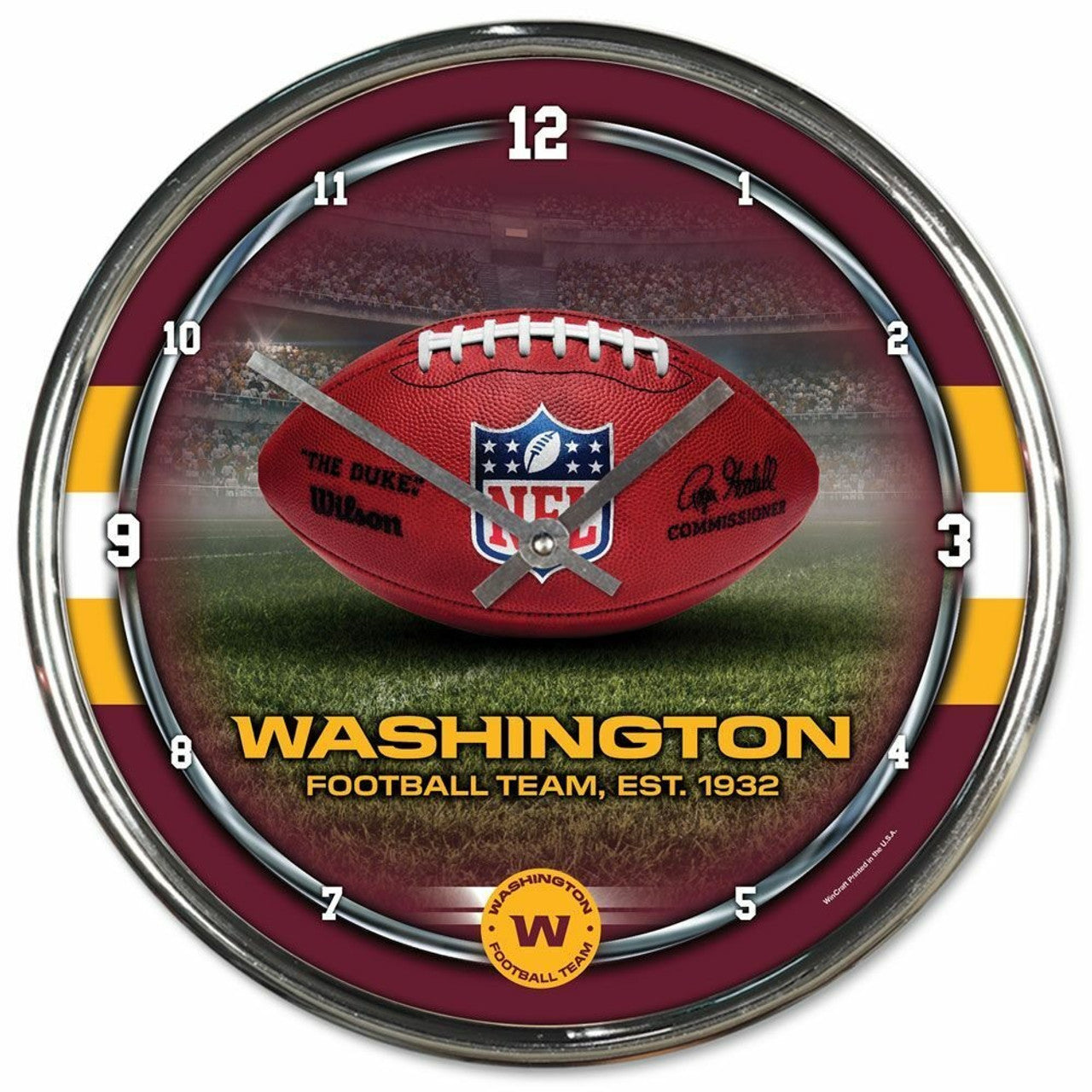 Washington Football Team Clock Round Wall Style Chrome Periodic Restock
