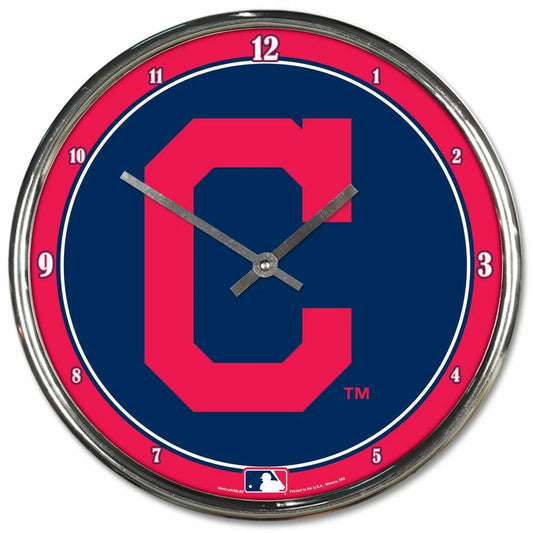 Cleveland Indians Clock Round Wall Style Chrome Periodic Restock